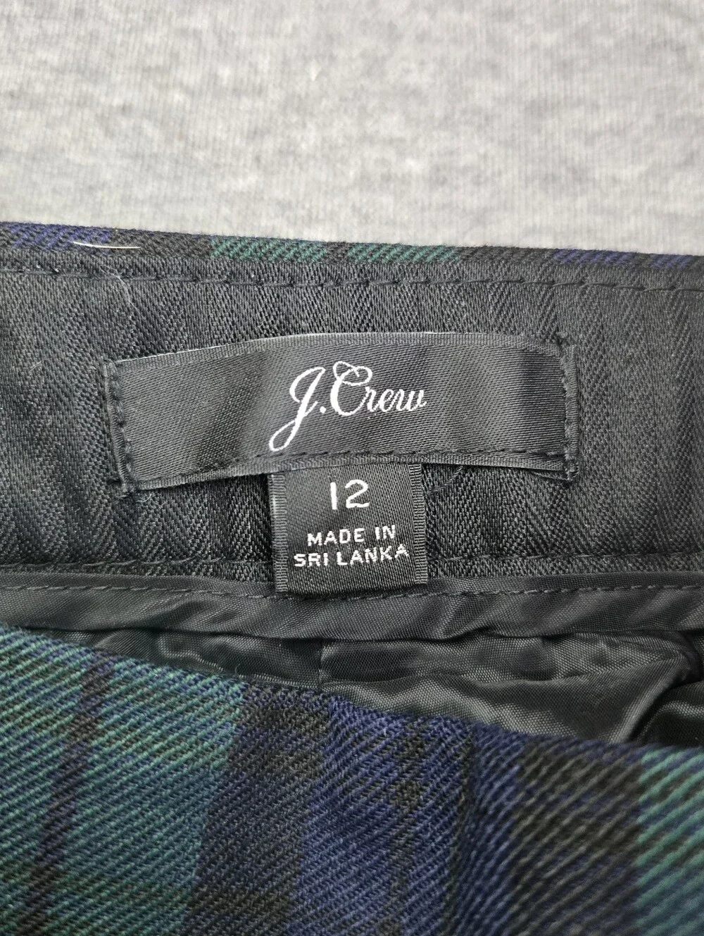 J.Crew Martie Black Watch Green & Blue Plaid Trousers, Slim Crop - Size 12